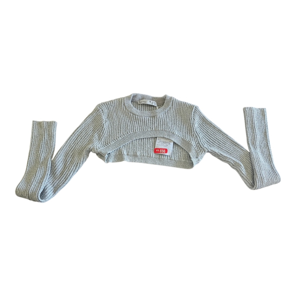 Bershka Ultra Cropped Shimmery Silver Sweater Bolera Top Size M